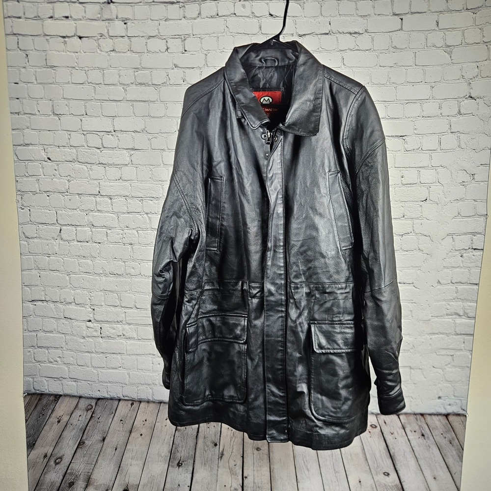 Marc Mattis Mens Black Genuine Leather Field Jacket Quilted Lined Size Large